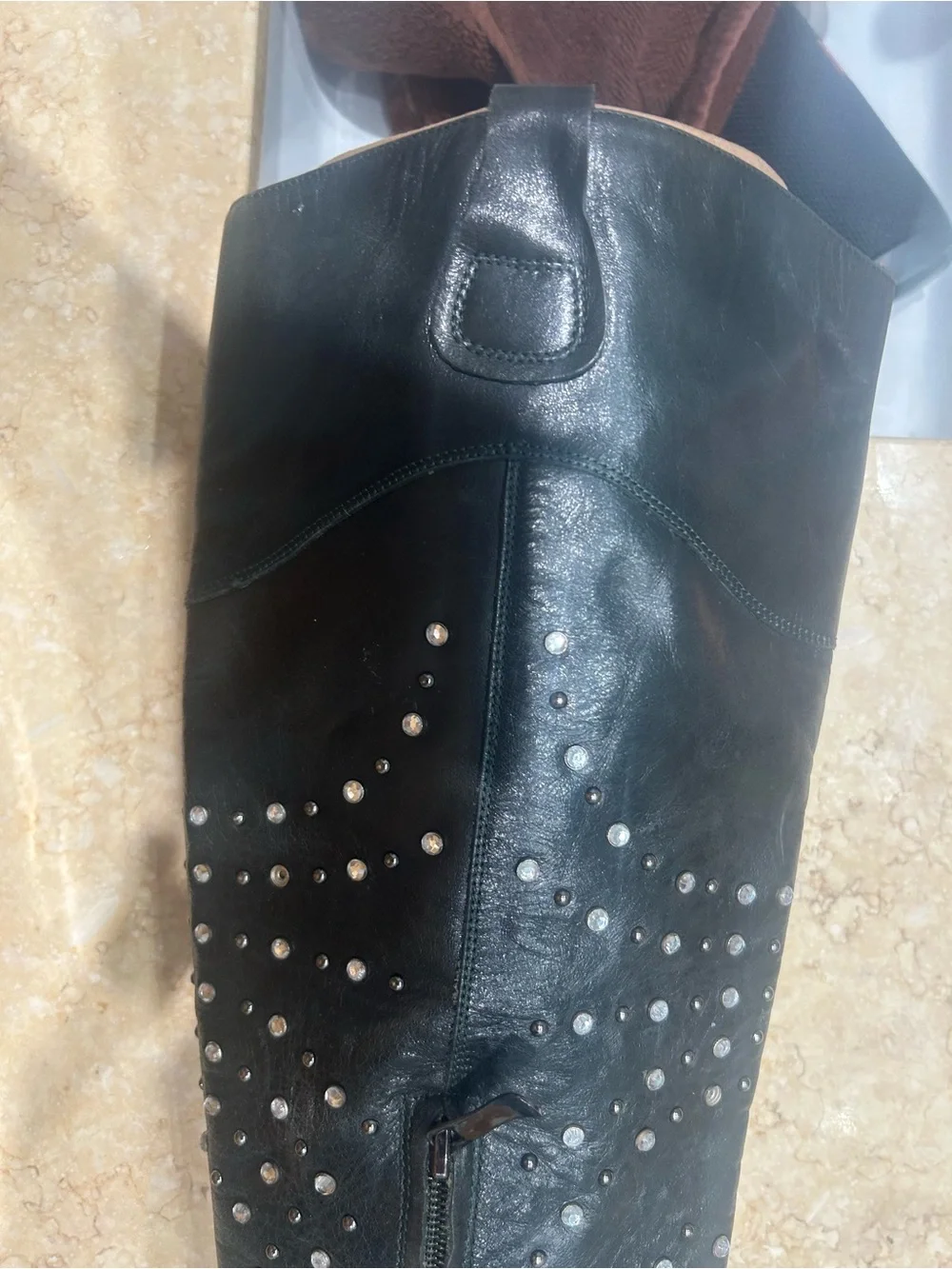Leather House of Dereon Black Studded Knee-High Women's Boots